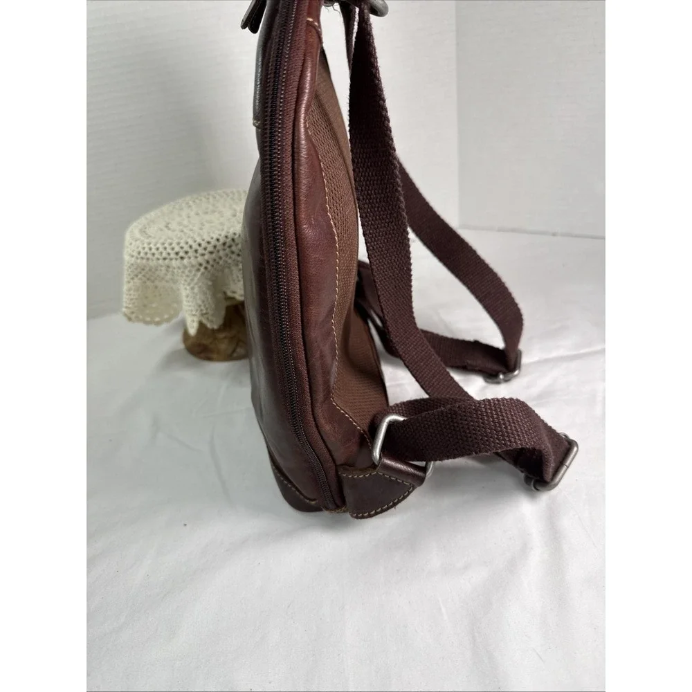 Jack Georges Voyager Small Brown Leather Crossbody Backpack Unisex.